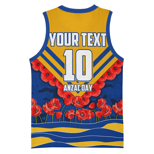 Personalised West Coast Eagles ANZAC Basketball Jersey Military Remembrance Australian Football Mascot Camouflage
