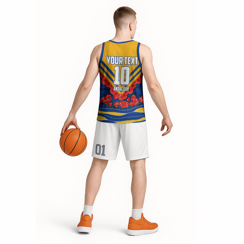 Personalised West Coast Eagles ANZAC Basketball Jersey Military Remembrance Australian Football Mascot Camouflage