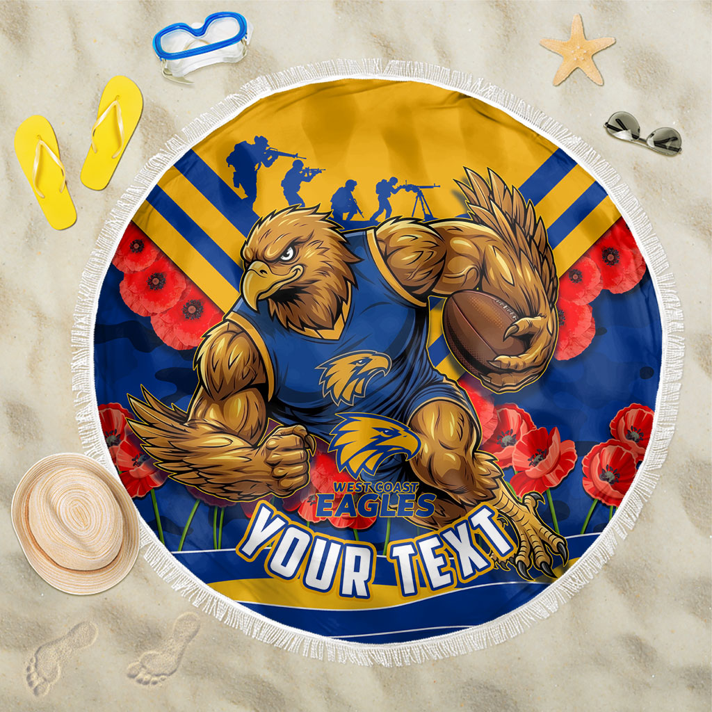 Personalised West Coast Eagles ANZAC Beach Blanket Military Remembrance Australian Football Mascot Camouflage