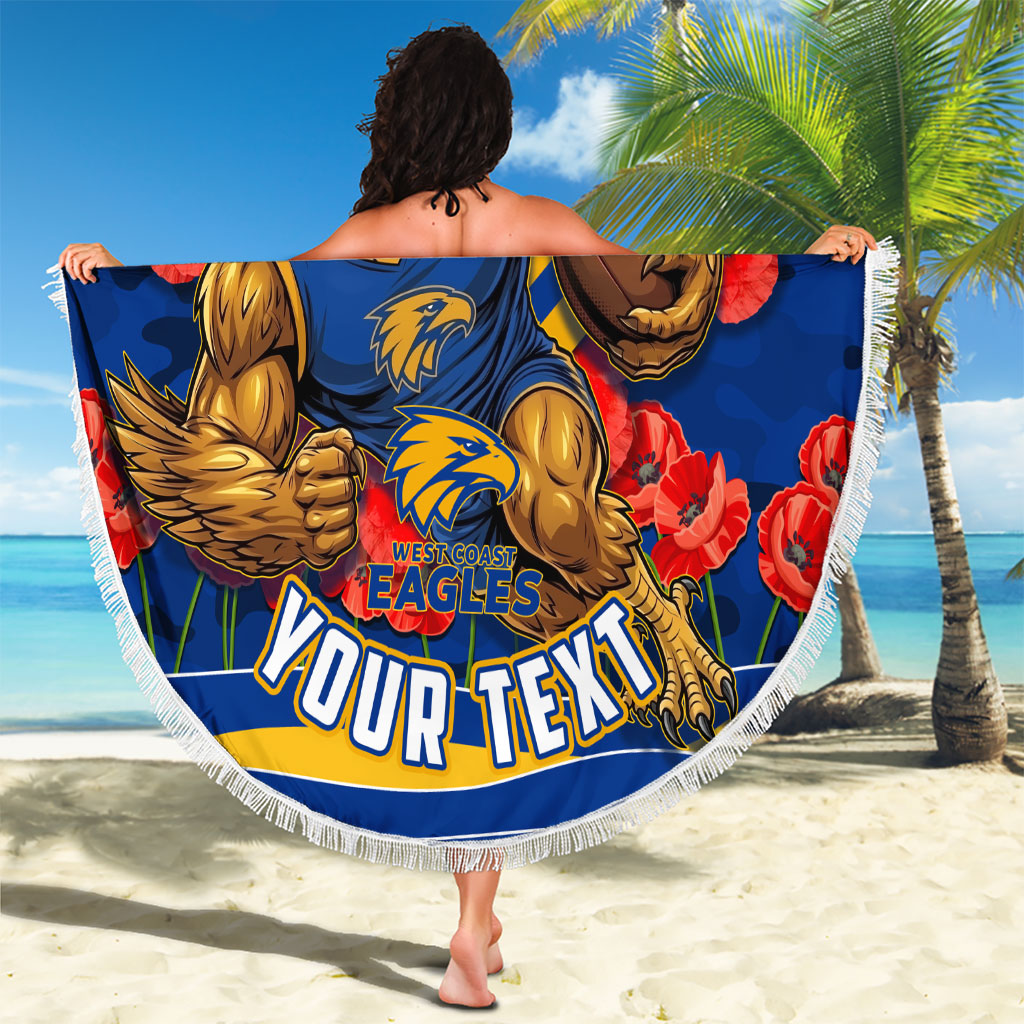 Personalised West Coast Eagles ANZAC Beach Blanket Military Remembrance Australian Football Mascot Camouflage