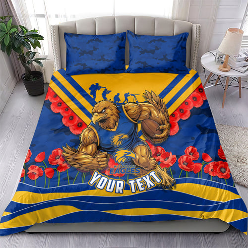 Personalised West Coast Eagles ANZAC Bedding Set Military Remembrance Australian Football Mascot Camouflage