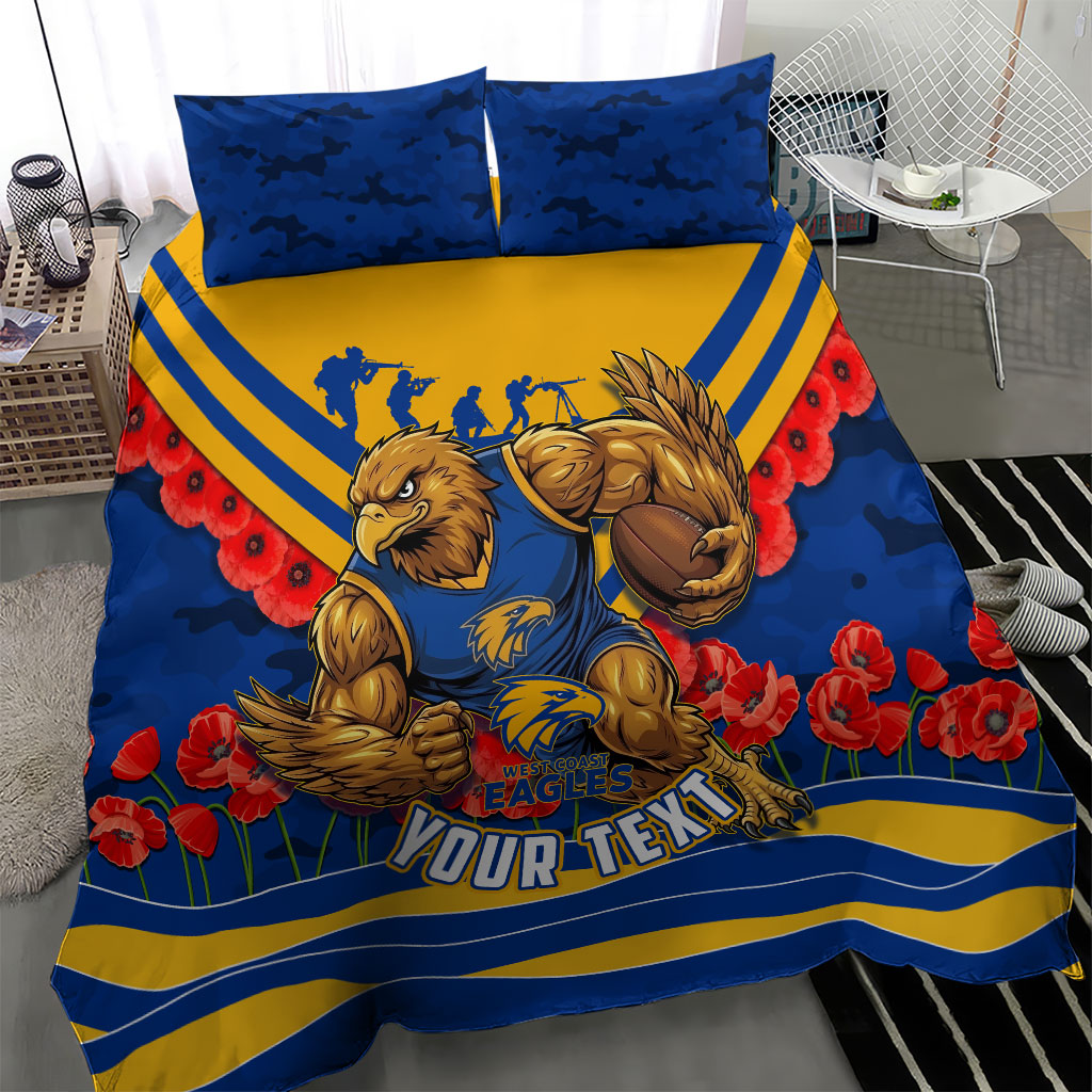 Personalised West Coast Eagles ANZAC Bedding Set Military Remembrance Australian Football Mascot Camouflage
