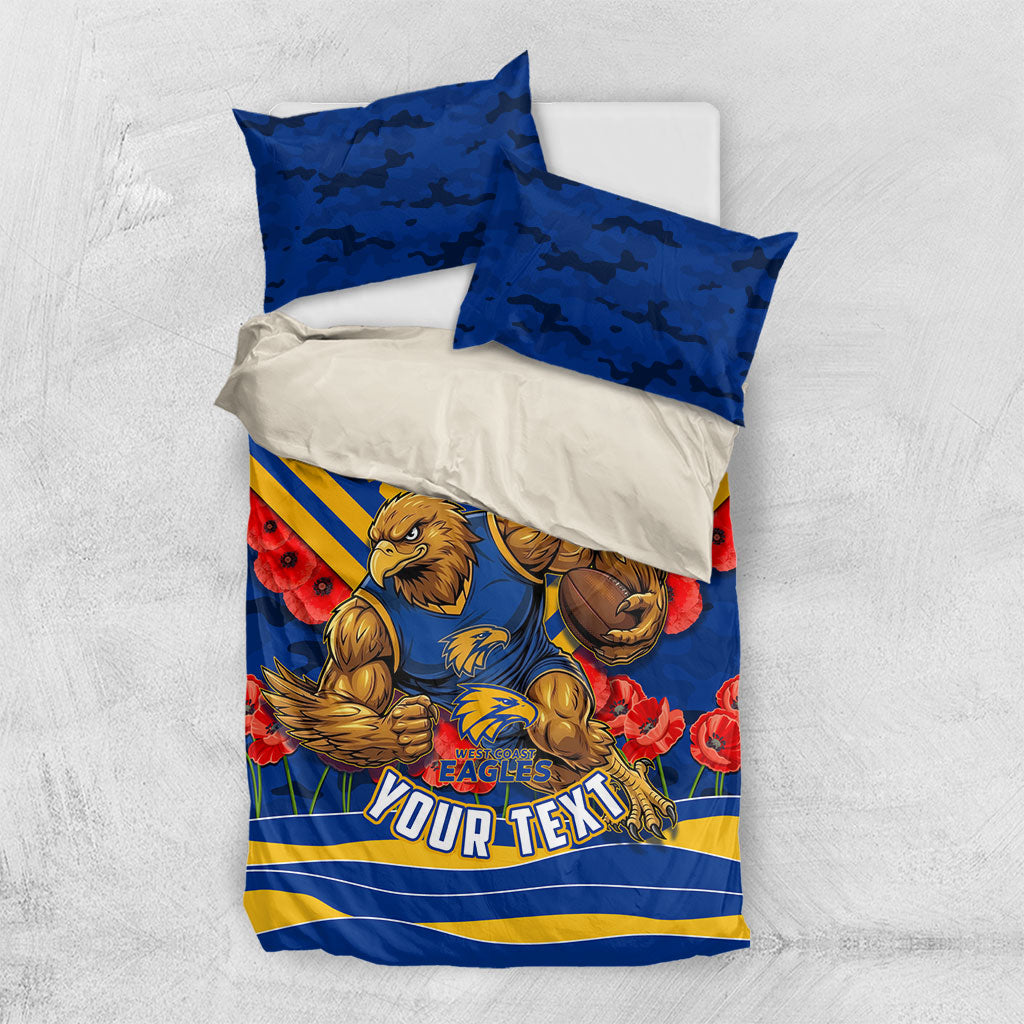 Personalised West Coast Eagles ANZAC Bedding Set Military Remembrance Australian Football Mascot Camouflage