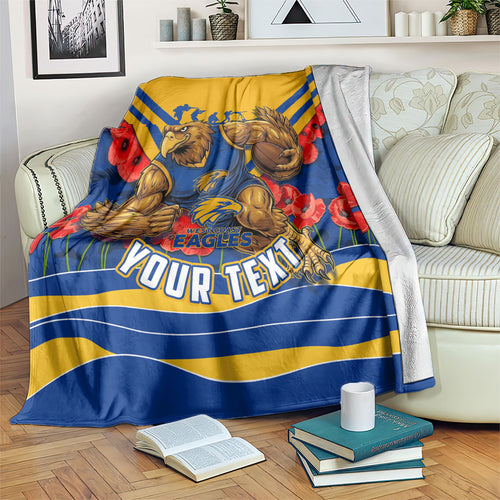 Personalised West Coast Eagles ANZAC Blanket Military Remembrance Australian Football Mascot Camouflage
