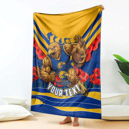 Personalised West Coast Eagles ANZAC Blanket Military Remembrance Australian Football Mascot Camouflage