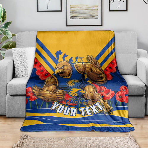 Personalised West Coast Eagles ANZAC Blanket Military Remembrance Australian Football Mascot Camouflage