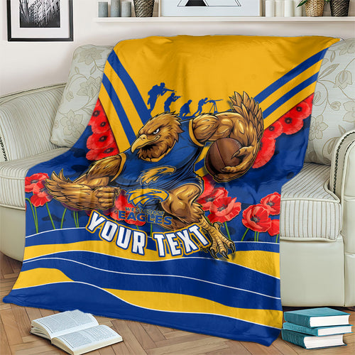 Personalised West Coast Eagles ANZAC Blanket Military Remembrance Australian Football Mascot Camouflage