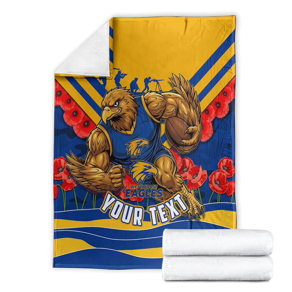 Personalised West Coast Eagles ANZAC Blanket Military Remembrance Australian Football Mascot Camouflage