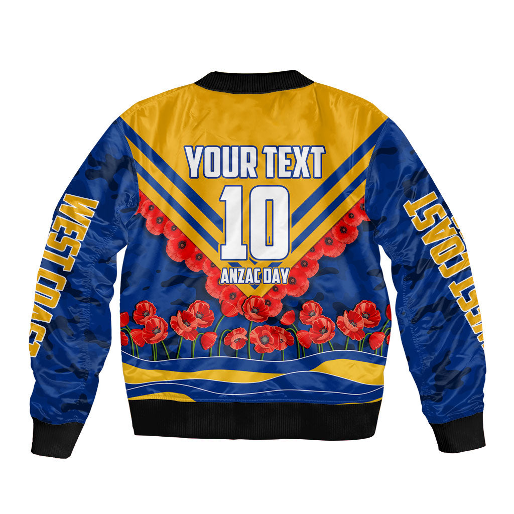 Personalised West Coast Eagles ANZAC Bomber Jacket Military Remembrance Australian Football Mascot Camouflage