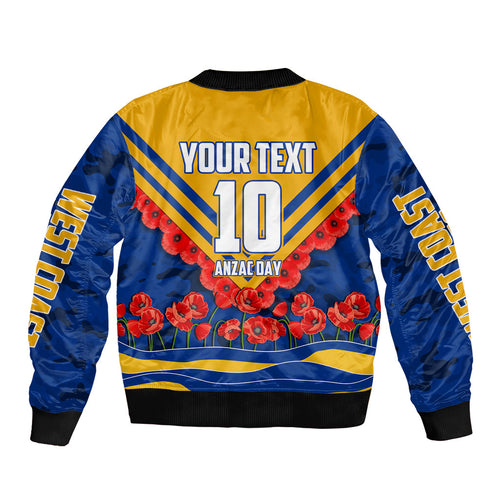 Personalised West Coast Eagles ANZAC Bomber Jacket Military Remembrance Australian Football Mascot Camouflage