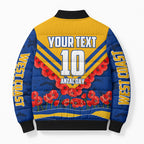 Personalised West Coast Eagles ANZAC Bomber Puffer Jacket Military Remembrance Australian Football Mascot Camouflage