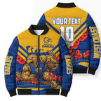 Personalised West Coast Eagles ANZAC Bomber Puffer Jacket Military Remembrance Australian Football Mascot Camouflage