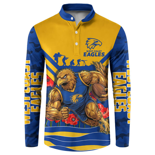 Personalised West Coast Eagles ANZAC Button Sweatshirt Military Remembrance Australian Football Mascot Camouflage