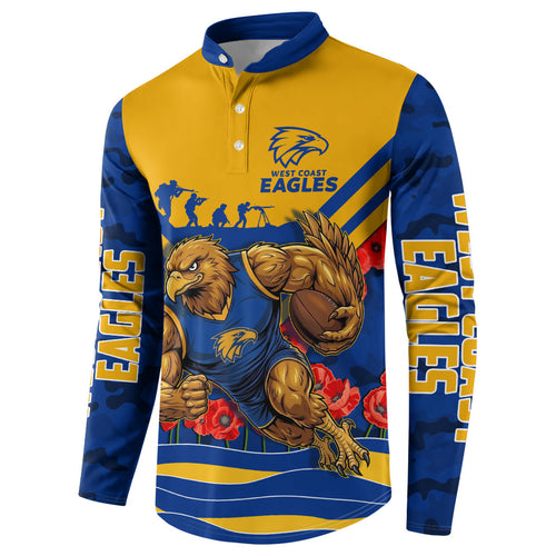 Personalised West Coast Eagles ANZAC Button Sweatshirt Military Remembrance Australian Football Mascot Camouflage