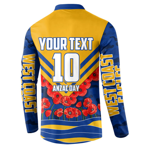 Personalised West Coast Eagles ANZAC Button Sweatshirt Military Remembrance Australian Football Mascot Camouflage