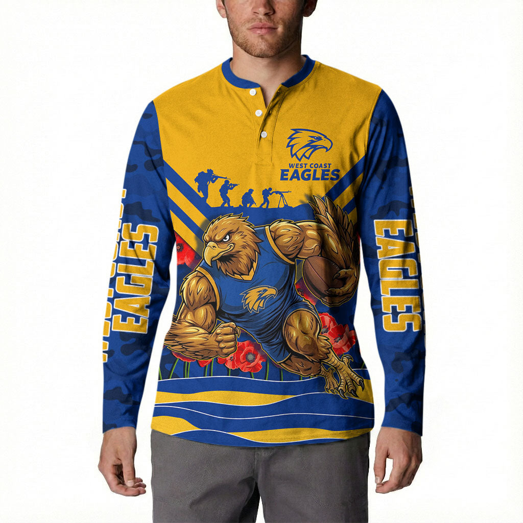 Personalised West Coast Eagles ANZAC Button Sweatshirt Military Remembrance Australian Football Mascot Camouflage