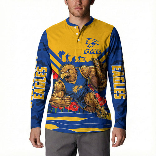 Personalised West Coast Eagles ANZAC Button Sweatshirt Military Remembrance Australian Football Mascot Camouflage