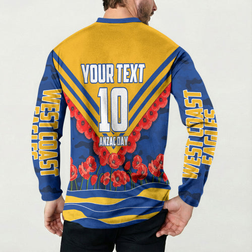 Personalised West Coast Eagles ANZAC Button Sweatshirt Military Remembrance Australian Football Mascot Camouflage