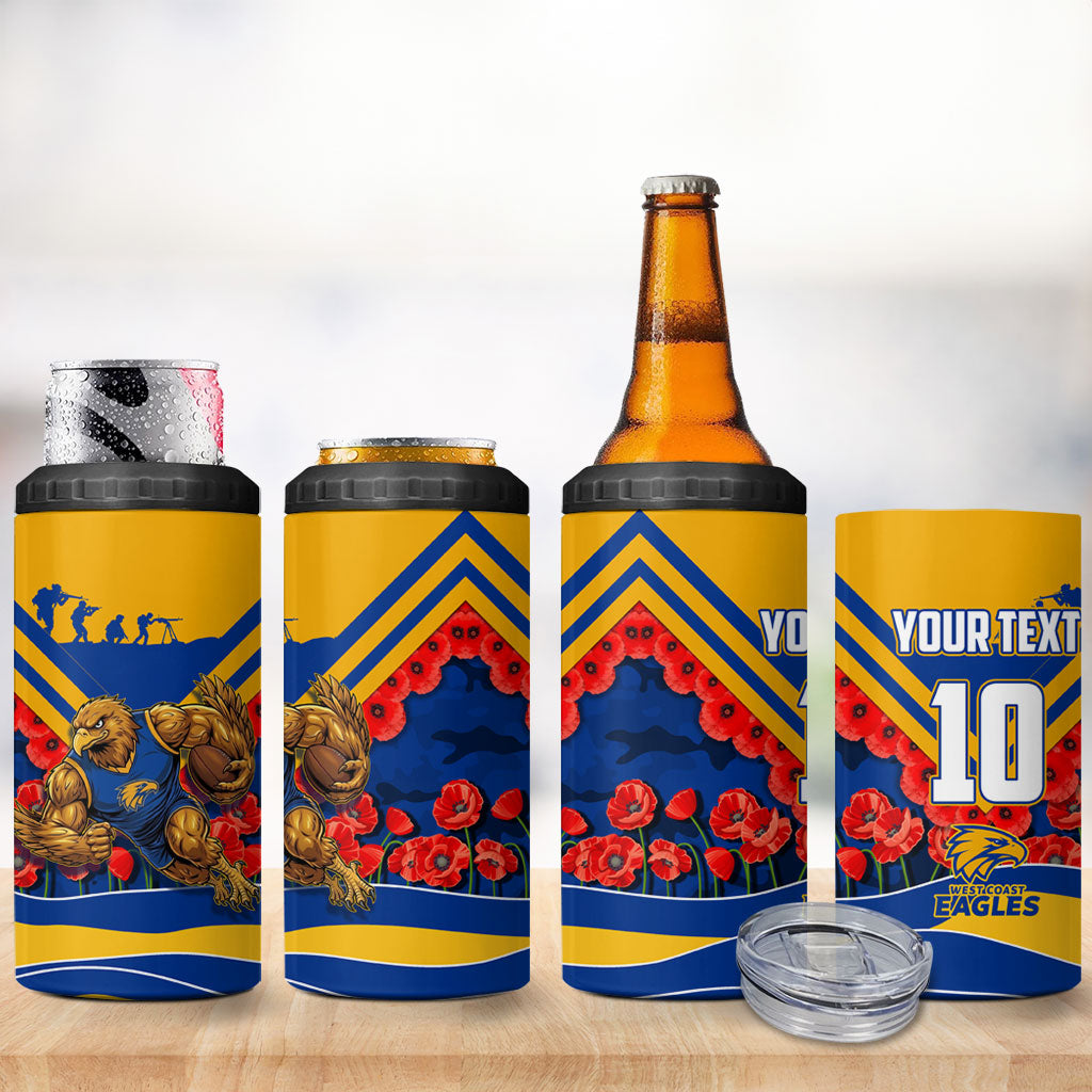 Personalised West Coast Eagles ANZAC 4 in 1 Can Cooler Tumbler Military Remembrance Australian Football Mascot Camouflage