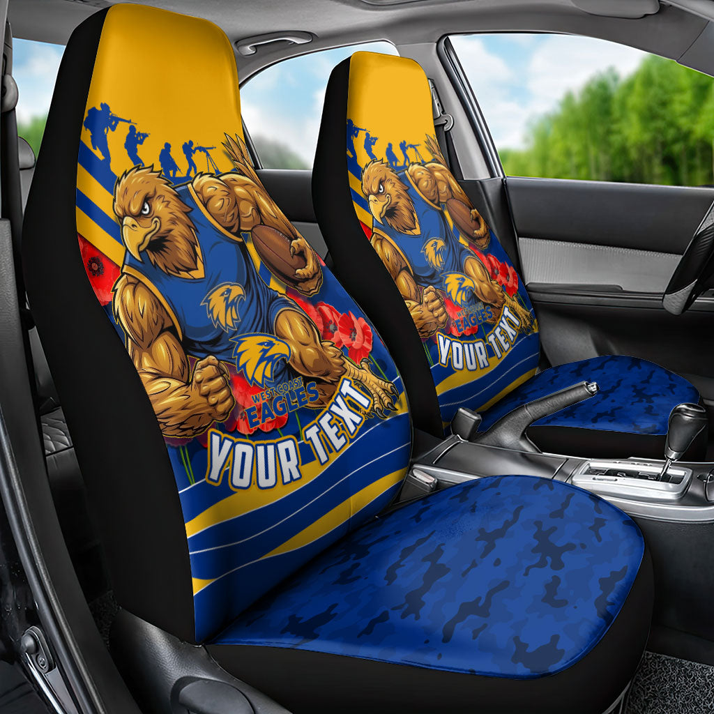 Personalised West Coast Eagles ANZAC Car Seat Cover Military Remembrance Australian Football Mascot Camouflage