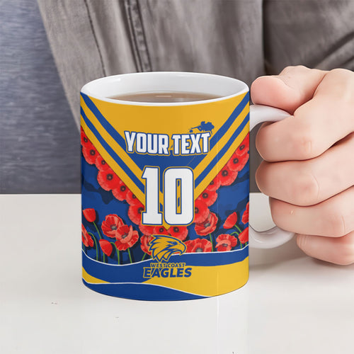 Personalised West Coast Eagles ANZAC Ceramic Mug Military Remembrance Australian Football Mascot Camouflage