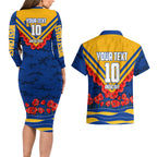 Personalised West Coast Eagles ANZAC Couples Matching Long Sleeve Bodycon Dress and Hawaiian Shirt Military Remembrance Australian Football Mascot Camouflage
