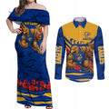 Personalised West Coast Eagles ANZAC Couples Matching Off Shoulder Maxi Dress and Long Sleeve Button Shirt Military Remembrance Australian Football Mascot Camouflage