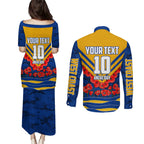 Personalised West Coast Eagles ANZAC Couples Matching Puletasi and Long Sleeve Button Shirt Military Remembrance Australian Football Mascot Camouflage