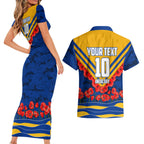 Personalised West Coast Eagles ANZAC Couples Matching Short Sleeve Bodycon Dress and Hawaiian Shirt Military Remembrance Australian Football Mascot Camouflage