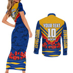 Personalised West Coast Eagles ANZAC Couples Matching Short Sleeve Bodycon Dress and Long Sleeve Button Shirt Military Remembrance Australian Football Mascot Camouflage
