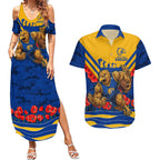 Personalised West Coast Eagles ANZAC Couples Matching Summer Maxi Dress and Hawaiian Shirt Military Remembrance Australian Football Mascot Camouflage