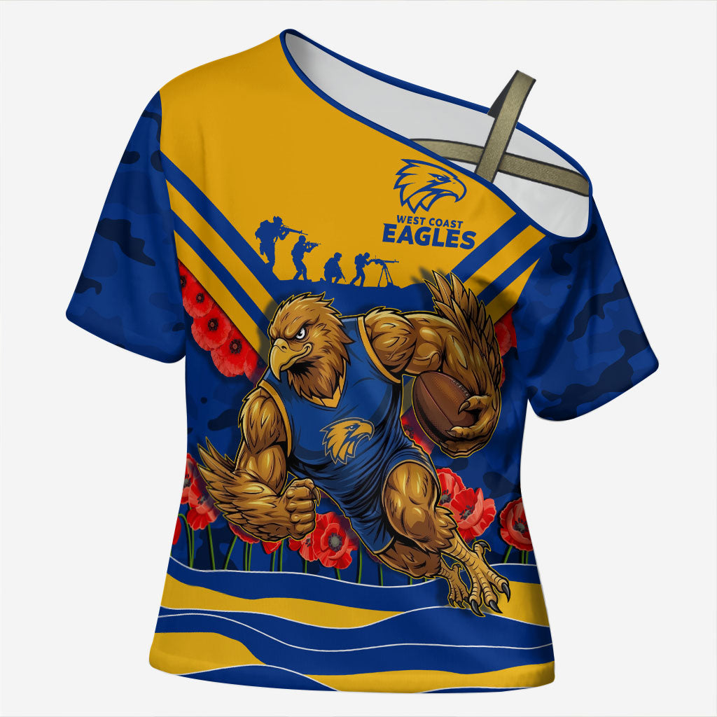 Personalised West Coast Eagles ANZAC Cross Shoulder Shirt Military Remembrance Australian Football Mascot Camouflage