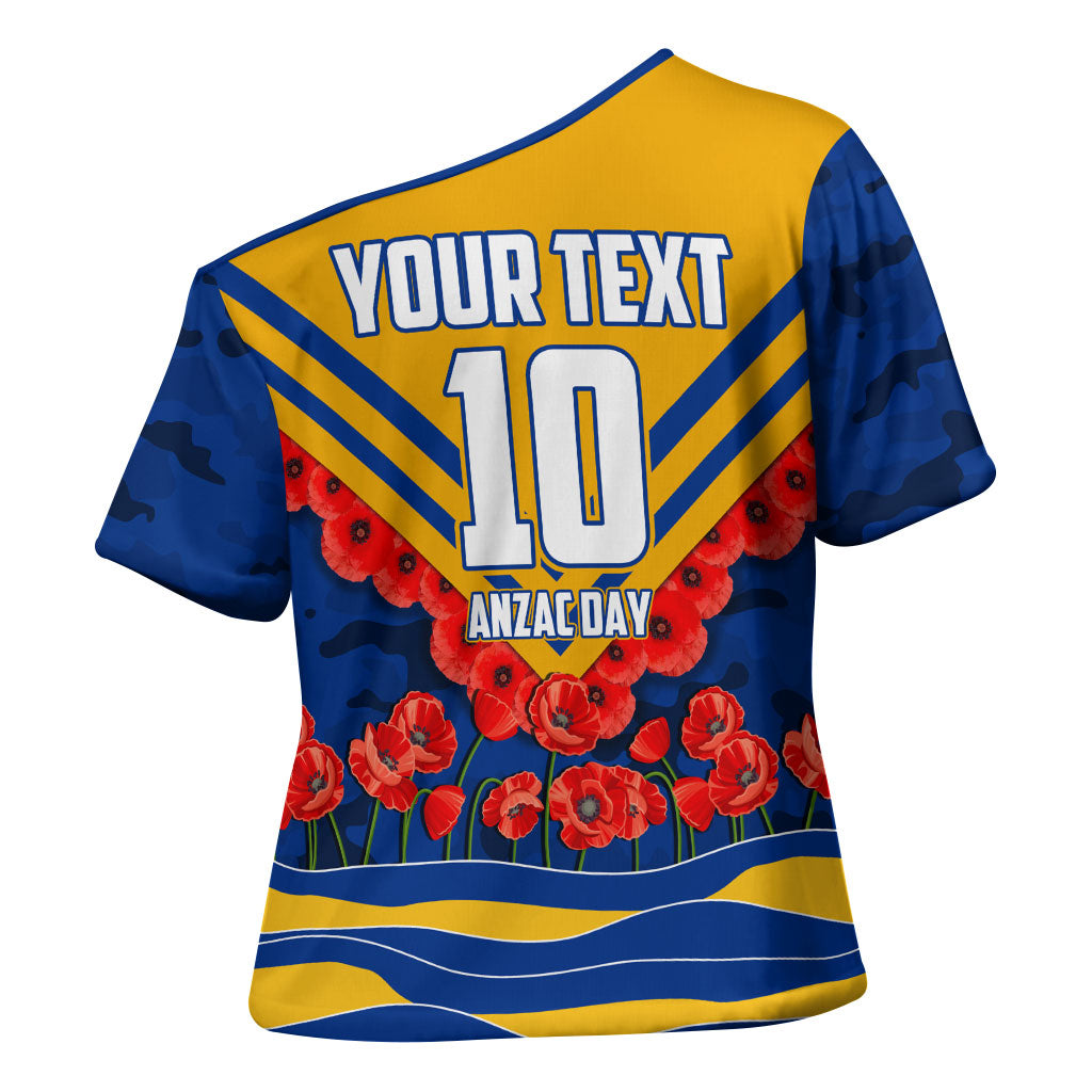 Personalised West Coast Eagles ANZAC Cross Shoulder Shirt Military Remembrance Australian Football Mascot Camouflage