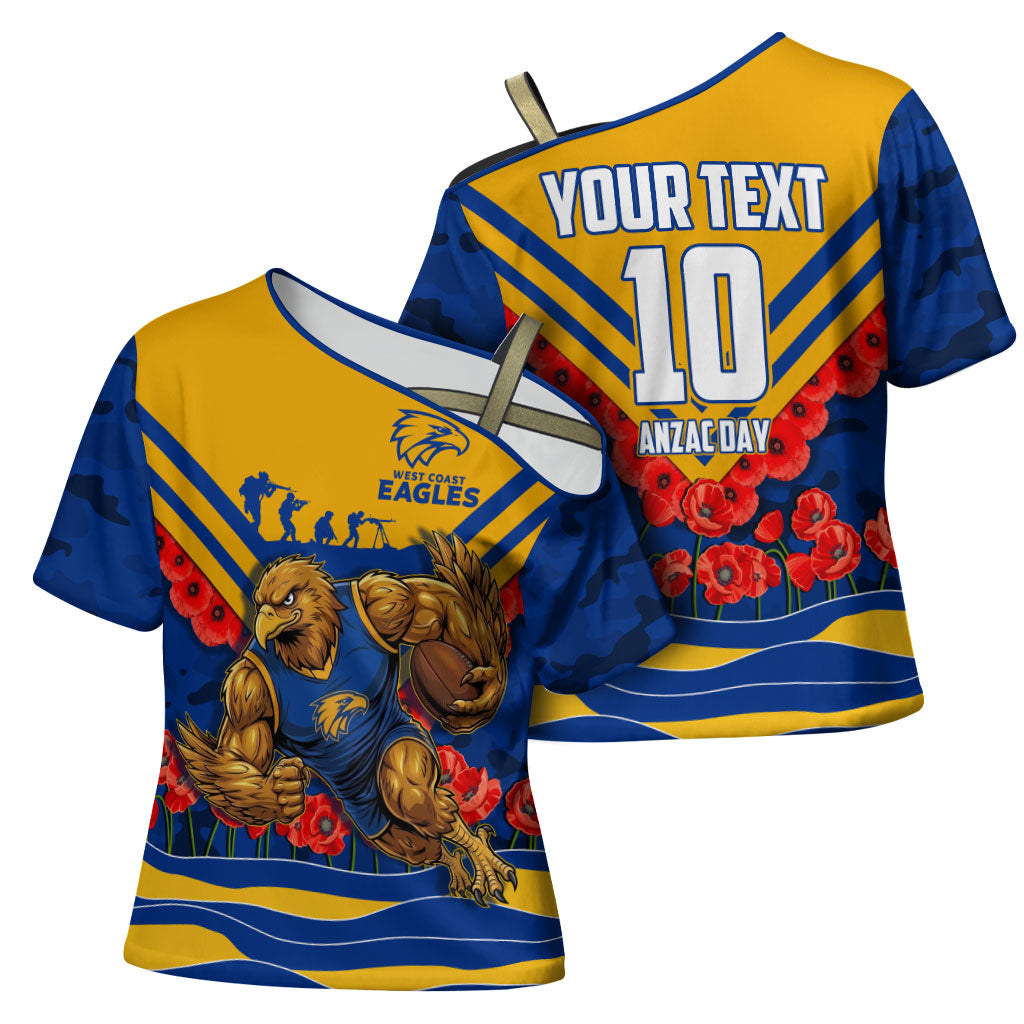 Personalised West Coast Eagles ANZAC Cross Shoulder Shirt Military Remembrance Australian Football Mascot Camouflage