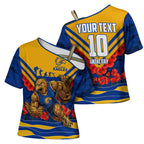Personalised West Coast Eagles ANZAC Cross Shoulder Shirt Military Remembrance Australian Football Mascot Camouflage