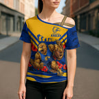Personalised West Coast Eagles ANZAC Cross Shoulder Shirt Military Remembrance Australian Football Mascot Camouflage
