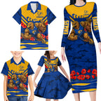 Personalised West Coast Eagles ANZAC Family Matching Long Sleeve Bodycon Dress and Hawaiian Shirt Military Remembrance Australian Football Mascot Camouflage