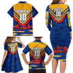 Personalised West Coast Eagles ANZAC Family Matching Long Sleeve Bodycon Dress and Hawaiian Shirt Military Remembrance Australian Football Mascot Camouflage