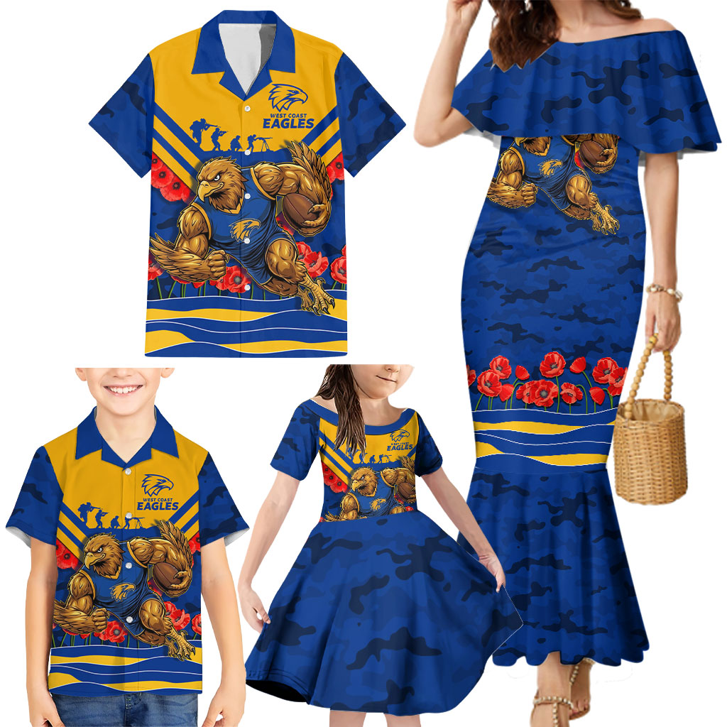 Personalised West Coast Eagles ANZAC Family Matching Mermaid Dress and Hawaiian Shirt Military Remembrance Australian Football Mascot Camouflage