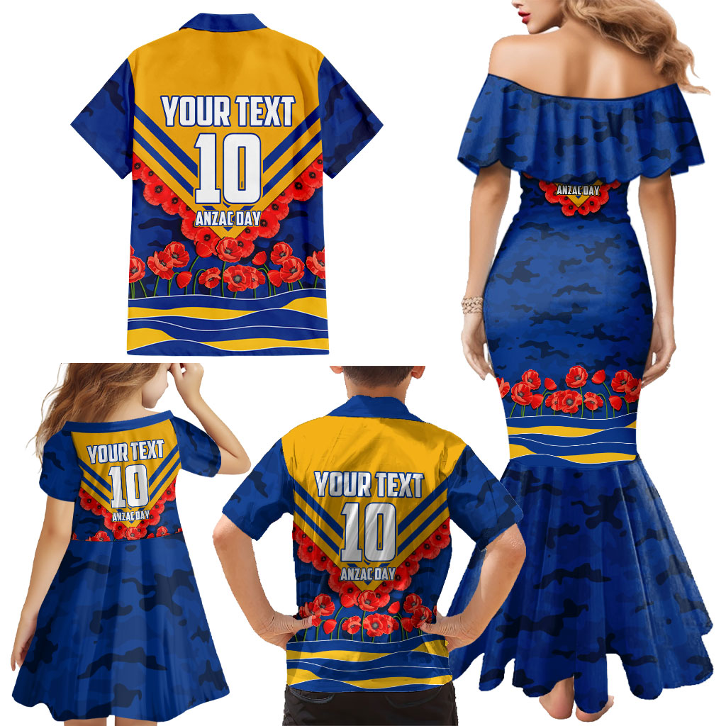 Personalised West Coast Eagles ANZAC Family Matching Mermaid Dress and Hawaiian Shirt Military Remembrance Australian Football Mascot Camouflage