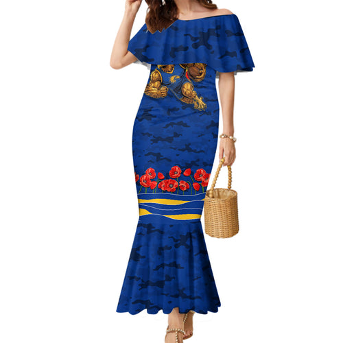 Personalised West Coast Eagles ANZAC Family Matching Mermaid Dress and Hawaiian Shirt Military Remembrance Australian Football Mascot Camouflage