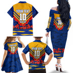 Personalised West Coast Eagles ANZAC Family Matching Off The Shoulder Long Sleeve Dress and Hawaiian Shirt Military Remembrance Australian Football Mascot Camouflage