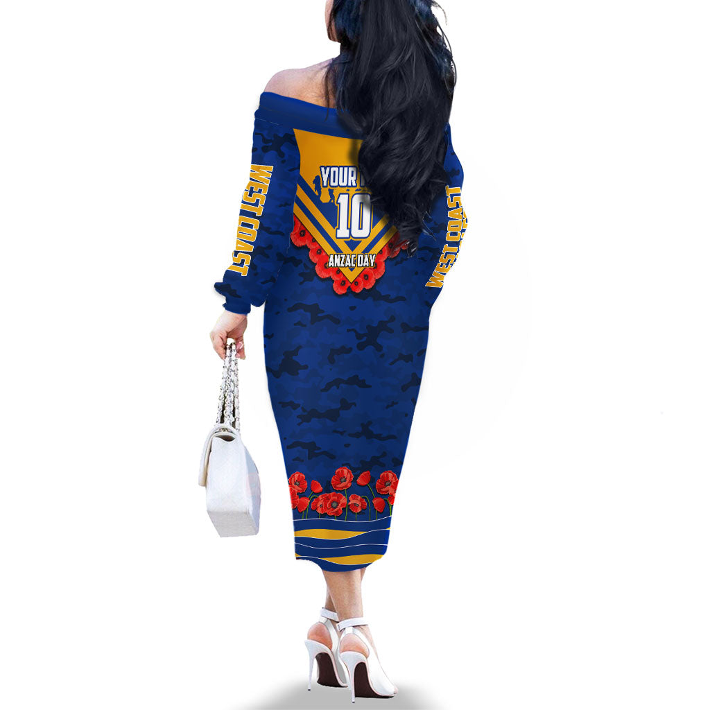 Personalised West Coast Eagles ANZAC Family Matching Off The Shoulder Long Sleeve Dress and Hawaiian Shirt Military Remembrance Australian Football Mascot Camouflage
