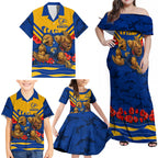 Personalised West Coast Eagles ANZAC Family Matching Off Shoulder Maxi Dress and Hawaiian Shirt Military Remembrance Australian Football Mascot Camouflage