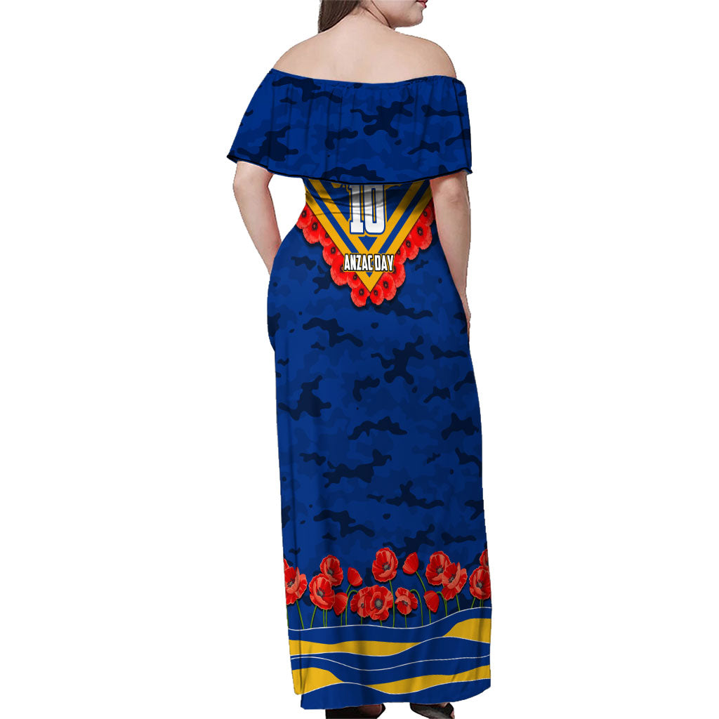 Personalised West Coast Eagles ANZAC Family Matching Off Shoulder Maxi Dress and Hawaiian Shirt Military Remembrance Australian Football Mascot Camouflage