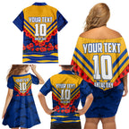 Personalised West Coast Eagles ANZAC Family Matching Off Shoulder Short Dress and Hawaiian Shirt Military Remembrance Australian Football Mascot Camouflage