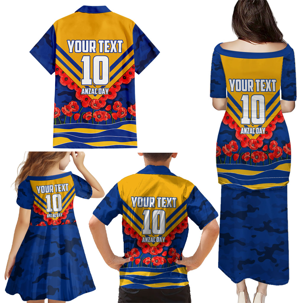 Personalised West Coast Eagles ANZAC Family Matching Puletasi and Hawaiian Shirt Military Remembrance Australian Football Mascot Camouflage