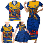 Personalised West Coast Eagles ANZAC Family Matching Short Sleeve Bodycon Dress and Hawaiian Shirt Military Remembrance Australian Football Mascot Camouflage