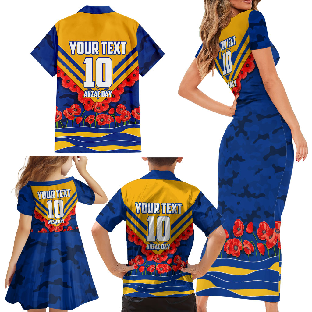 Personalised West Coast Eagles ANZAC Family Matching Short Sleeve Bodycon Dress and Hawaiian Shirt Military Remembrance Australian Football Mascot Camouflage