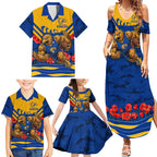 Personalised West Coast Eagles ANZAC Family Matching Summer Maxi Dress and Hawaiian Shirt Military Remembrance Australian Football Mascot Camouflage